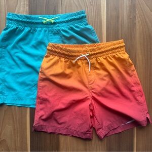 Old Navy Boys Swim Trunks Teal and Orange-Red Ombre PAIR